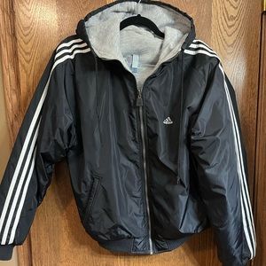 Adidas unisex Reversible Heavyweight Vintage 3 stripe hooded Jacket. Size Med